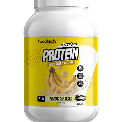 Tasty Protein 100% Whey, Sabor Platano Con Leche, 2lbs