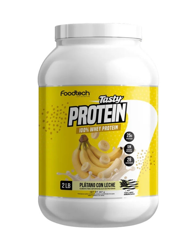 Tasty Protein 100% Whey, Sabor Platano Con Leche, 2lbs