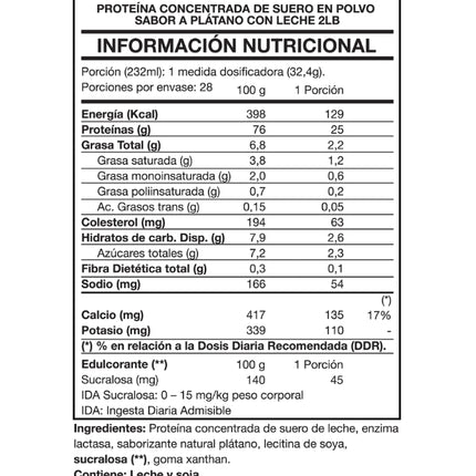 Tasty Protein 100% Whey, Sabor Platano Con Leche, 2lbs