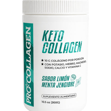 Keto Collagen, Sabor Limon Menta Jengibre, 300 grs.