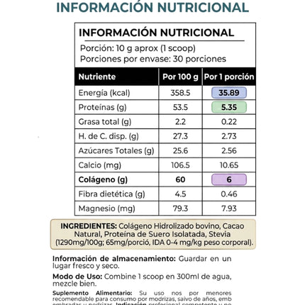 Cacao Collagen, Sabor Chocolate, 300 gr.