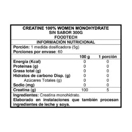 Creatina Monohidratada Women, Sin Sabor, 300grs