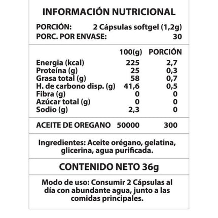 Aceite De Orégano 600mg, 60 softgel.