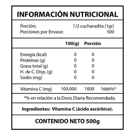 Vitamina C en Polvo, 500 gr.
