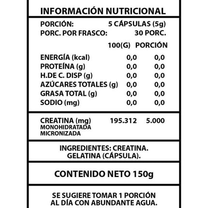 Creatina Monohidratada Micronizada, 150 caps