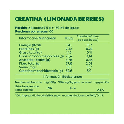 Creatina Monohidratada Micronizada, Limonada Berries, 570 gr