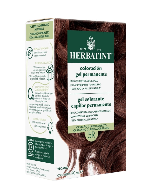 Tintura Permanente Natural, Castaño Claro Cobrizo, 5R. 170 ml
