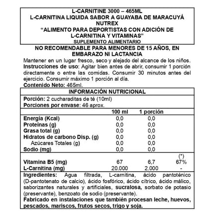 L-Carnitina 3000, Sabor Guayaba Maracuya, 473 ml.
