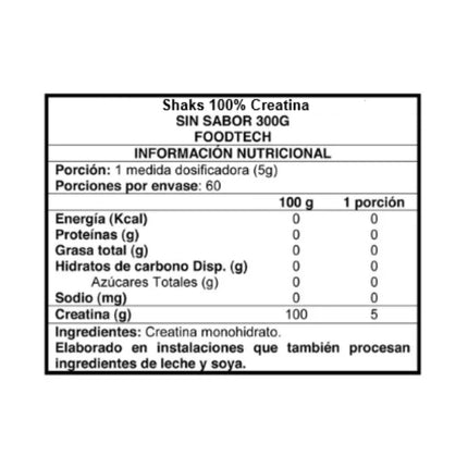 Shaks 100% Creatina Monohidratada, 300 grs.