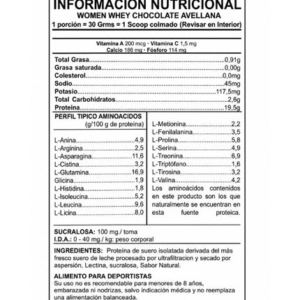 Women Whey Protein, Sabor Chocolate Avellana, 1lbs