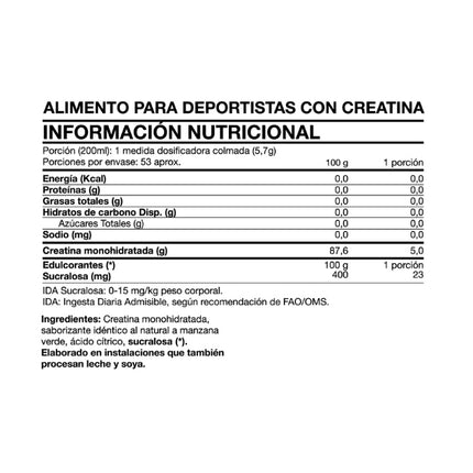 Tasty Creatina Monohidratada, En Polvo, Sabor Gomitas Manzana Verde, 300grs