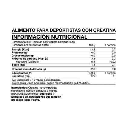 Tasty Creatina Monohidratada, Sabor Mango Maracuya, 300grs
