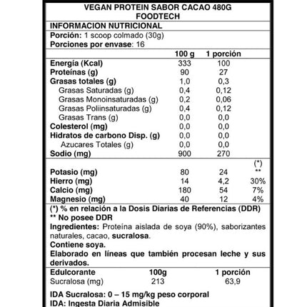 Vegan Protein, Sabor Cacao, 1 lbs, 480 grs