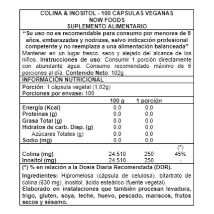 Choline y Inositol, 100 Caps