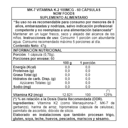 MK-7 Vitamina K2, 100mcg,  60 caps.