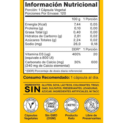 Vitamina D3 800 IU, 120 caps.