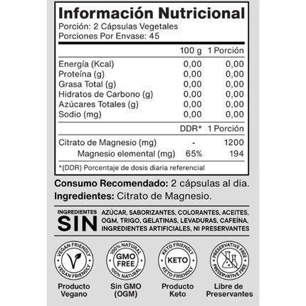 Citrato de Magnesio, 1200 Mg, 90 caps