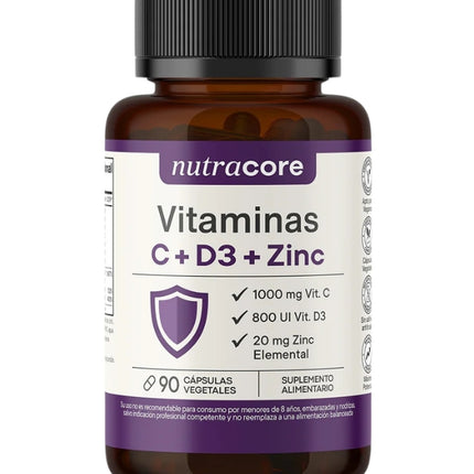 Vitaminas C + D3 + Zinc, 90 caps