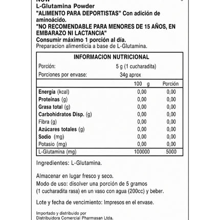 L-Glutamina en Polvo, 170 gr.