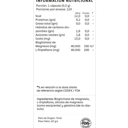 Bisglicinato de Magnesio + L-Triptofano, 120 caps.