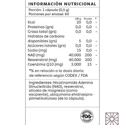 NAD + Resveratrol + Q10, 60 caps
