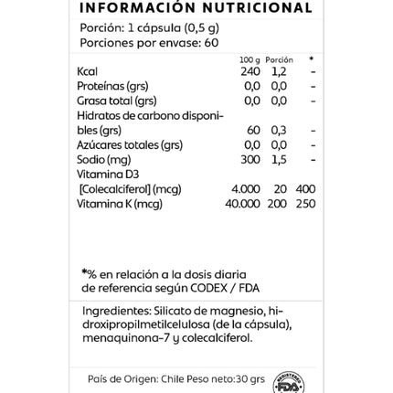 Vitamina D3 + K2, 120 caps.