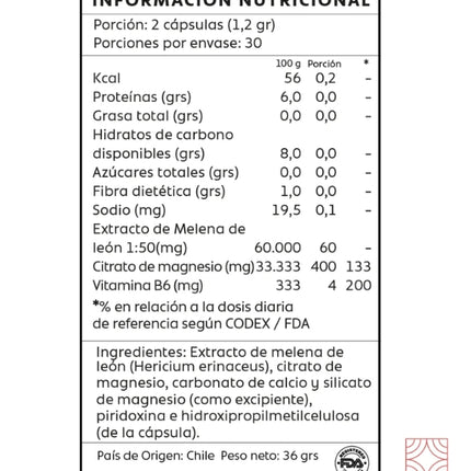 Melena de León + Citrato de Magnesio y B6, 60 caps.