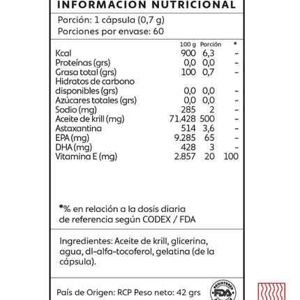 Aceite de Krill + Astaxantina, 60 caps