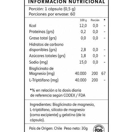 Bisglicinato de Magnesio + L-Triptofano, 60 caps.