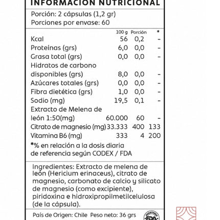 Melena de León + Citrato de Magnesio y B6, 120 caps.