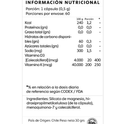Vitamina D3 + K2, 60 caps.