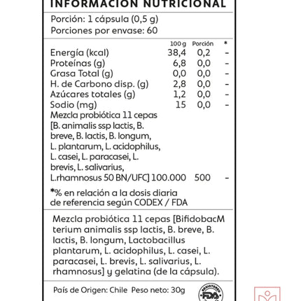 Probioticos 11 Cepas, 60 caps.