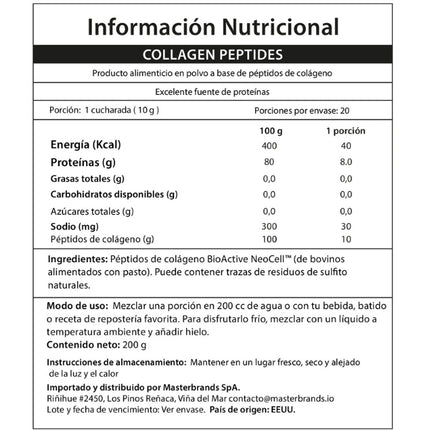 Colageno Peptidos, Sin Sabor, 200gr