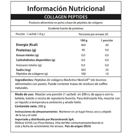 Colageno Peptidos, Sin Sabor, 20 sachets