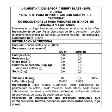 L-Carnitina 3000, Sabor Berry Blast, 465 ml