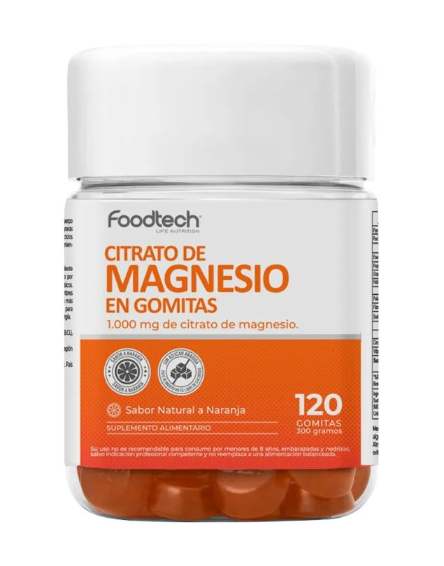 Citrato De Magnesio,Sabor Naranja, 1000mg, 120 gomitas