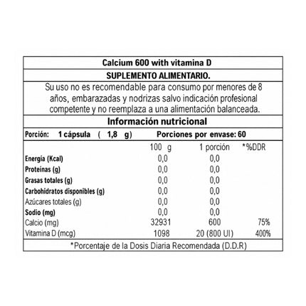 Calcium + Vit D3, 600mg, 60 caps