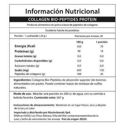 Colageno BioPeptidos Proteina Grass Fed Polvo, Sin Sabor, 567gr