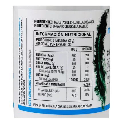 Chlorella Orgánica,500mg, 180 Tabletas