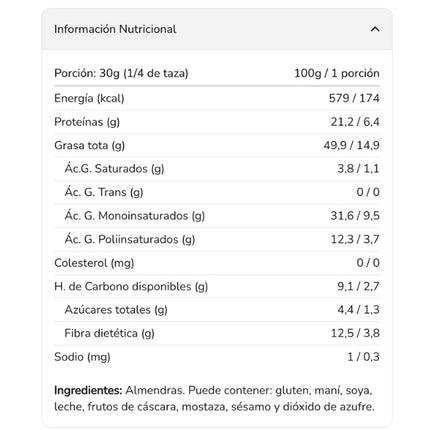 Almendra Natural Entera, 250 gs