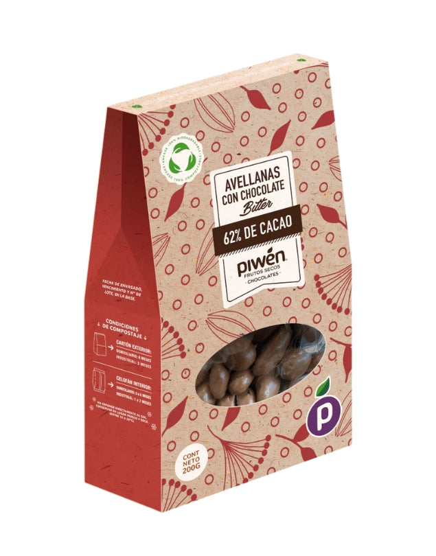 Avellanas Cubierta Chocolate Bitter, 62% de Cacao, 200 gr