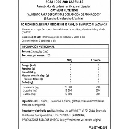 BCAA 1000, Aminoacidos, 200 caps