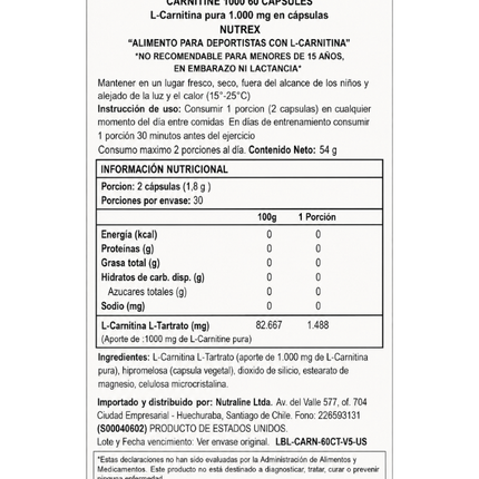 L-Carnitine 1000, Aminoacido, 60 caps
