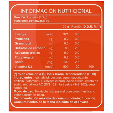 Vitamina D3, Sabor Naranja, 60 gomitas