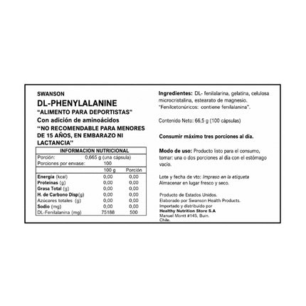 DL-Phenylalanine, 500 mg, 100 caps
