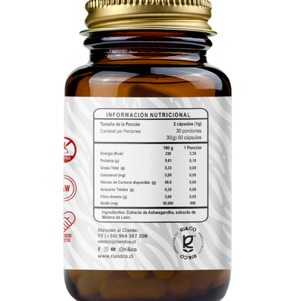 Melena de Leon + Ashwagandha, 500 mg, 60 Caps