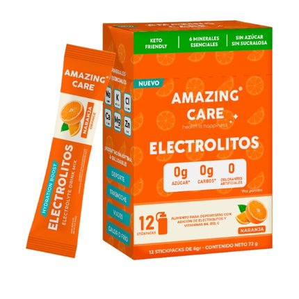 Electrolitos En Polvo, Sabor Naranja, 12 Sticks