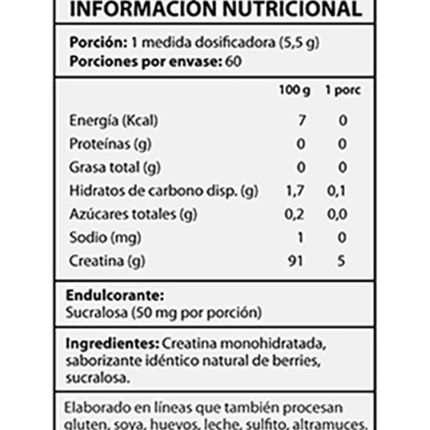 Creatina Monohidratada, Sabor Berries, 330 gr