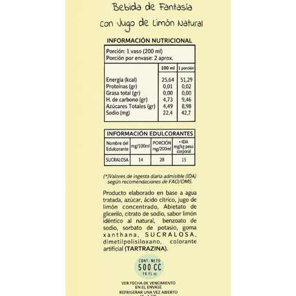 Limonada, Sabor Original, 500 cc