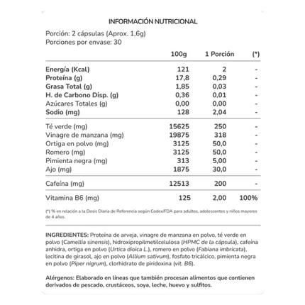 Fitness, Cafeína, Vinagre de manzana 200mg, 60cap